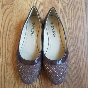 Lou Lou Womans 7.5 Brown Slip Ons Beaded Flats